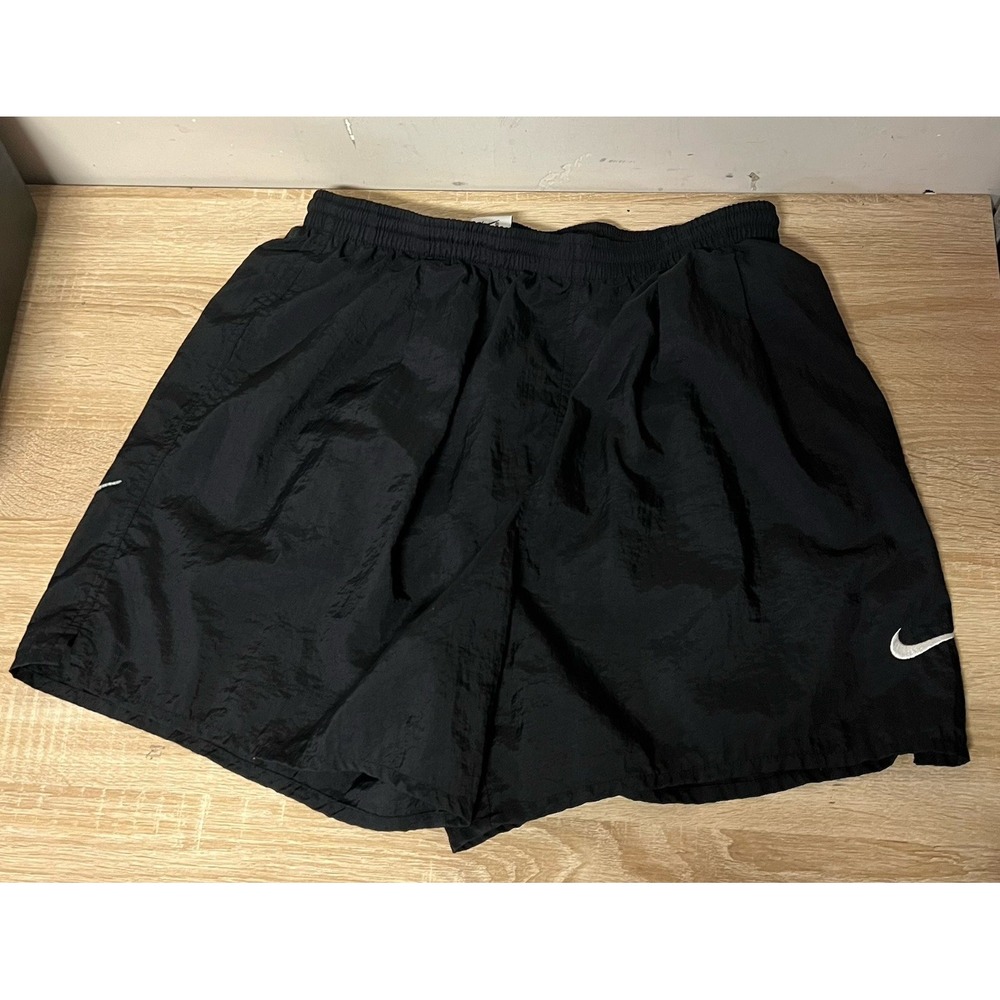 Vintage Nike Shorts Men's Size Large Black Big Logo Mesh Lining 90s Swoosh